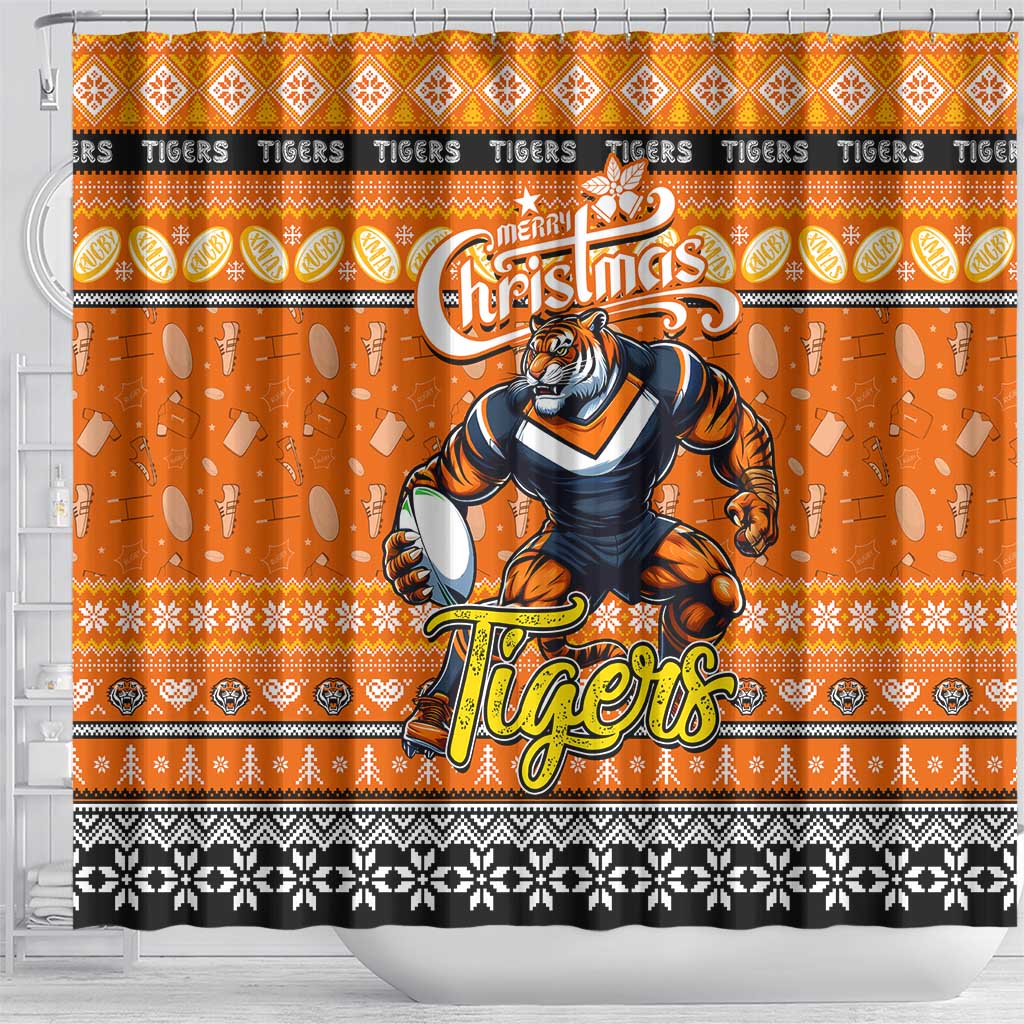 Tigers Rugby Xmas Shower Curtain Australia NRL Mascot