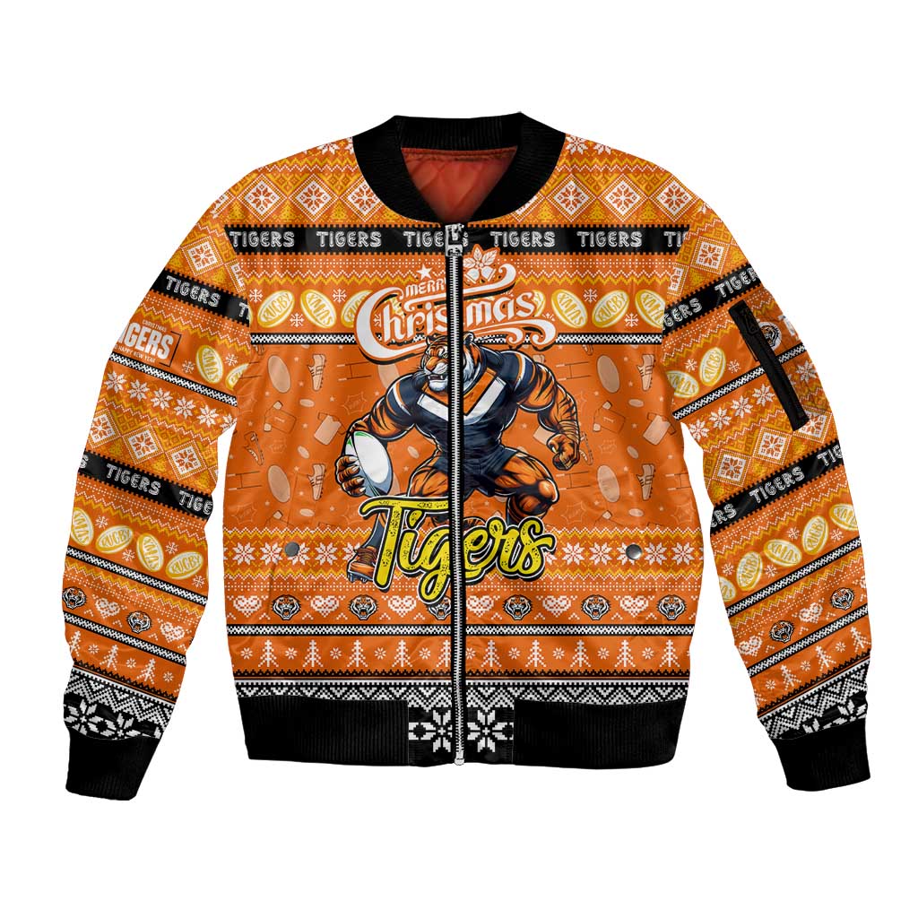 Personalized Tigers Rugby Xmas Sleeve Zip Bomber Jacket Australia NRL Mascot