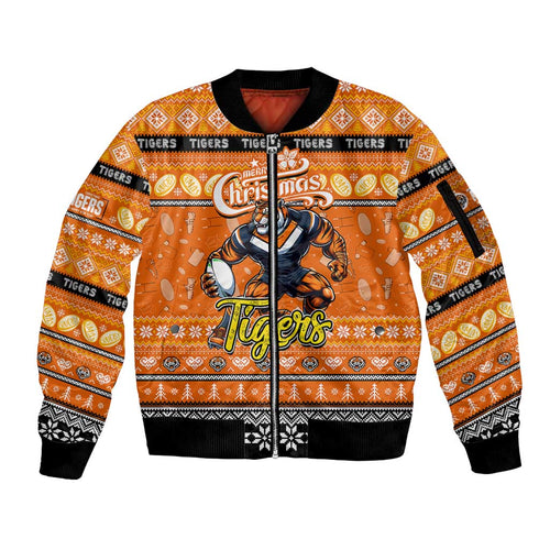 Personalized Tigers Rugby Xmas Sleeve Zip Bomber Jacket Australia NRL Mascot