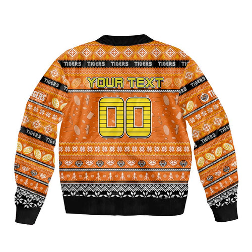 Personalized Tigers Rugby Xmas Sleeve Zip Bomber Jacket Australia NRL Mascot
