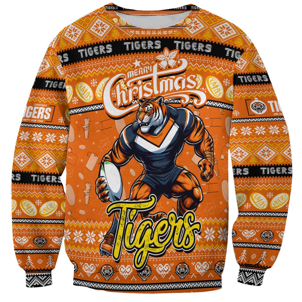 Personalized Tigers Rugby Xmas Sweatshirt Australia NRL Mascot