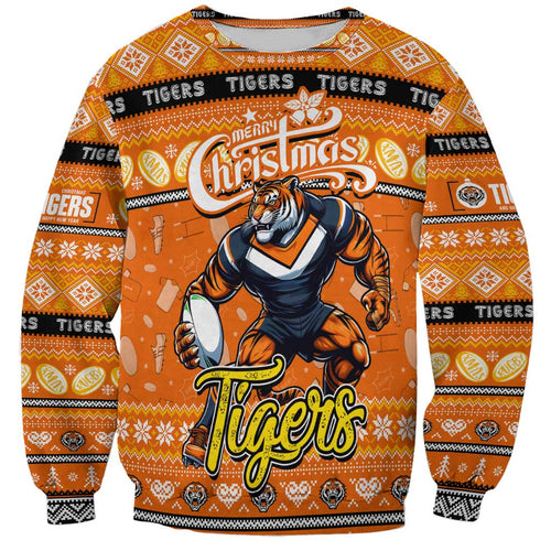 Personalized Tigers Rugby Xmas Sweatshirt Australia NRL Mascot