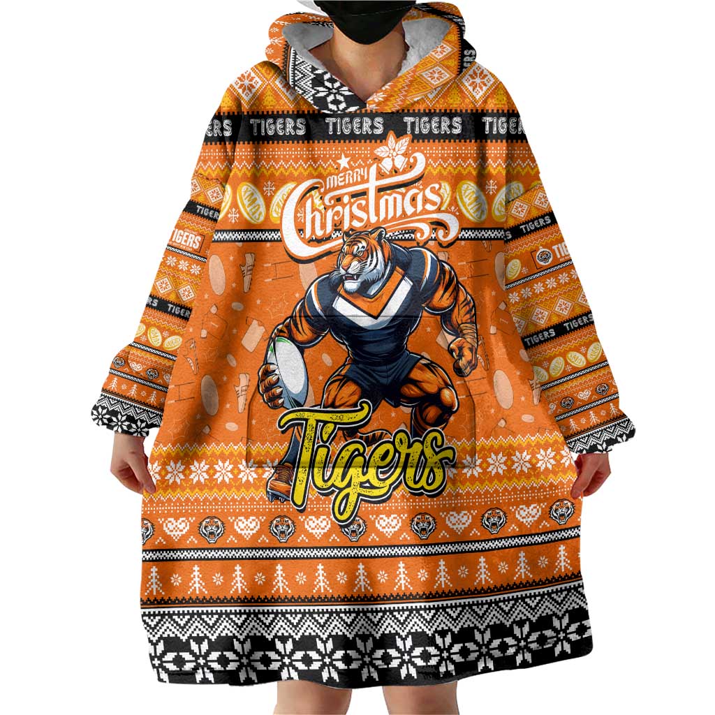 Personalized Tigers Rugby Xmas Wearable Blanket Hoodie Australia NRL Mascot