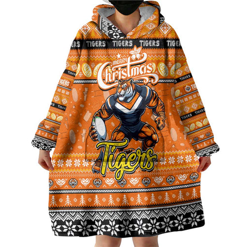 Personalized Tigers Rugby Xmas Wearable Blanket Hoodie Australia NRL Mascot