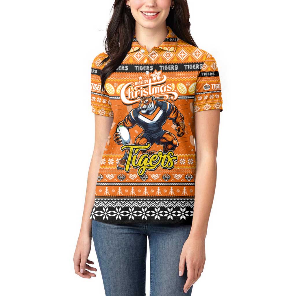 Personalized Tigers Rugby Xmas Women Polo Shirt Australia NRL Mascot
