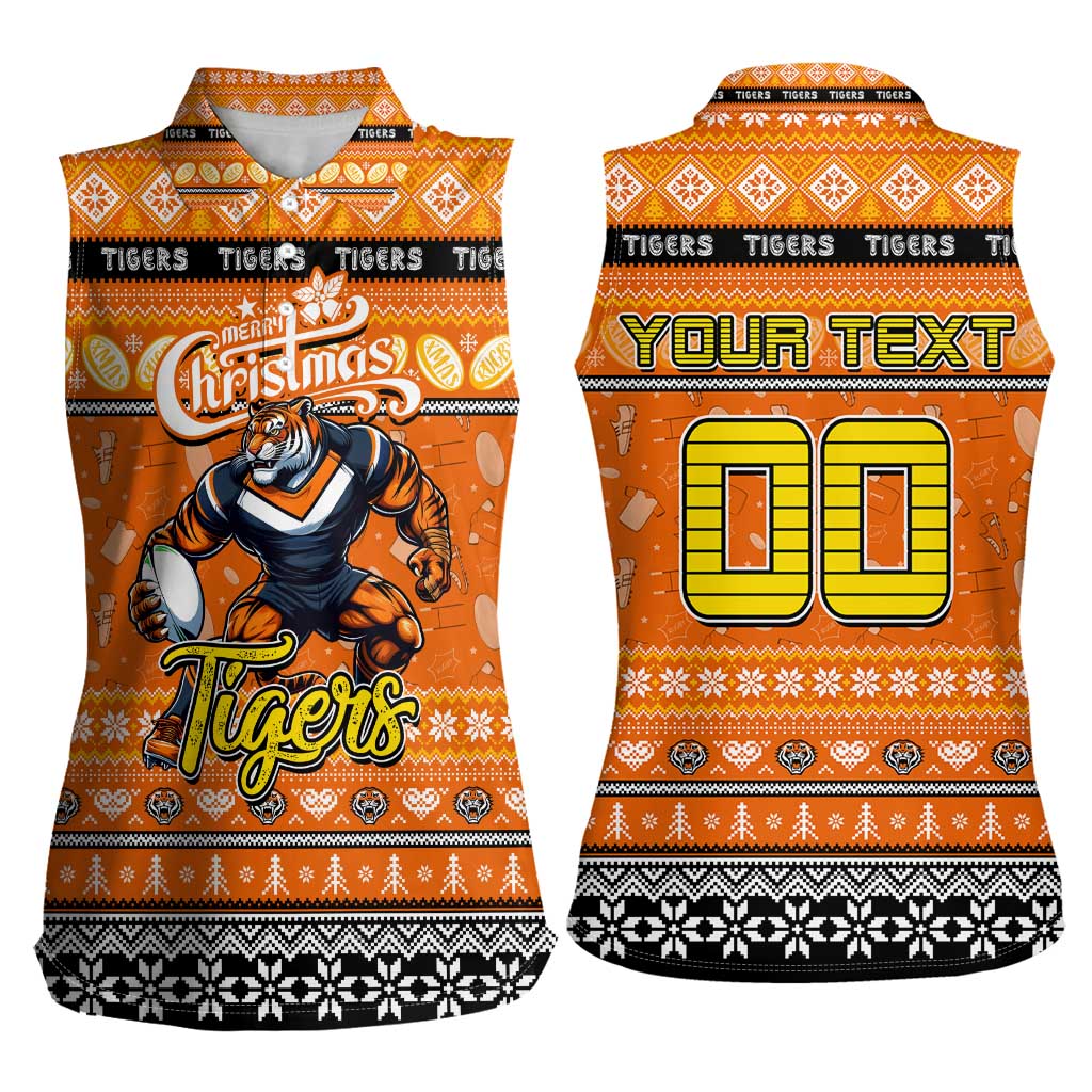 Personalized Tigers Rugby Xmas Women Sleeveless Polo Shirt Australia NRL Mascot