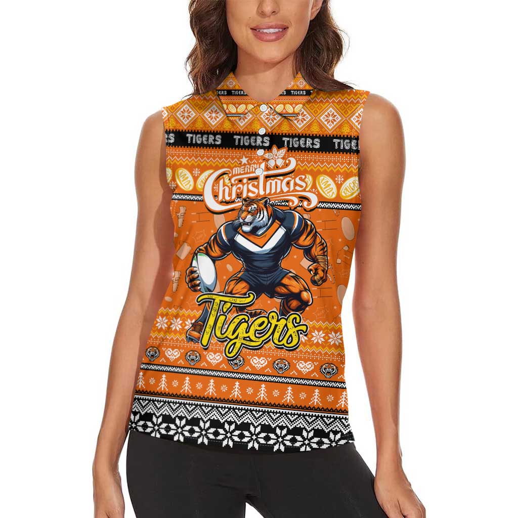 Personalized Tigers Rugby Xmas Women Sleeveless Polo Shirt Australia NRL Mascot