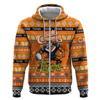 Personalized Tigers Rugby Xmas Zip Hoodie Australia NRL Mascot