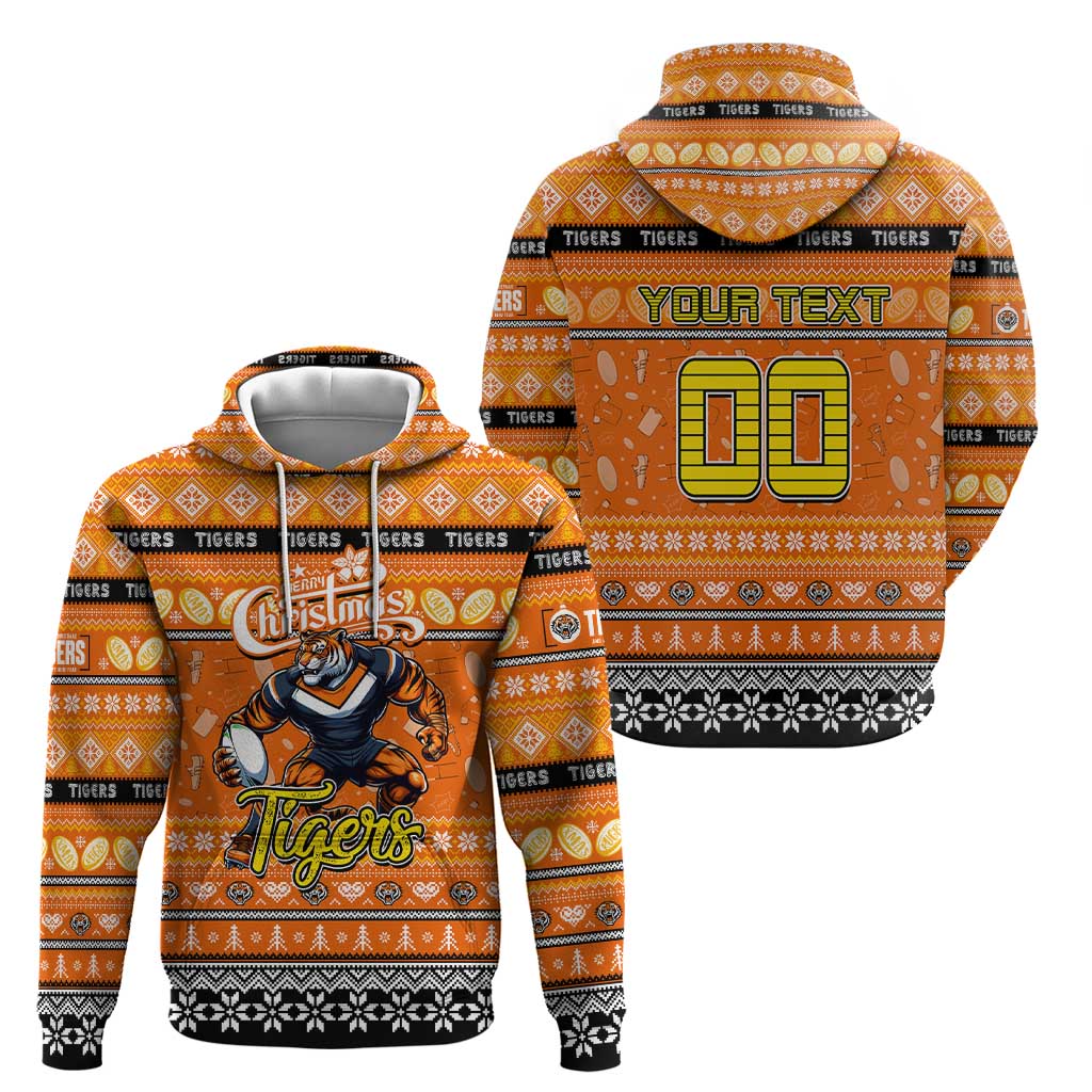 Personalized Tigers Rugby Xmas Zip Hoodie Australia NRL Mascot