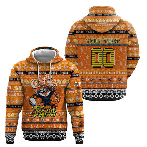 Personalized Tigers Rugby Xmas Zip Hoodie Australia NRL Mascot