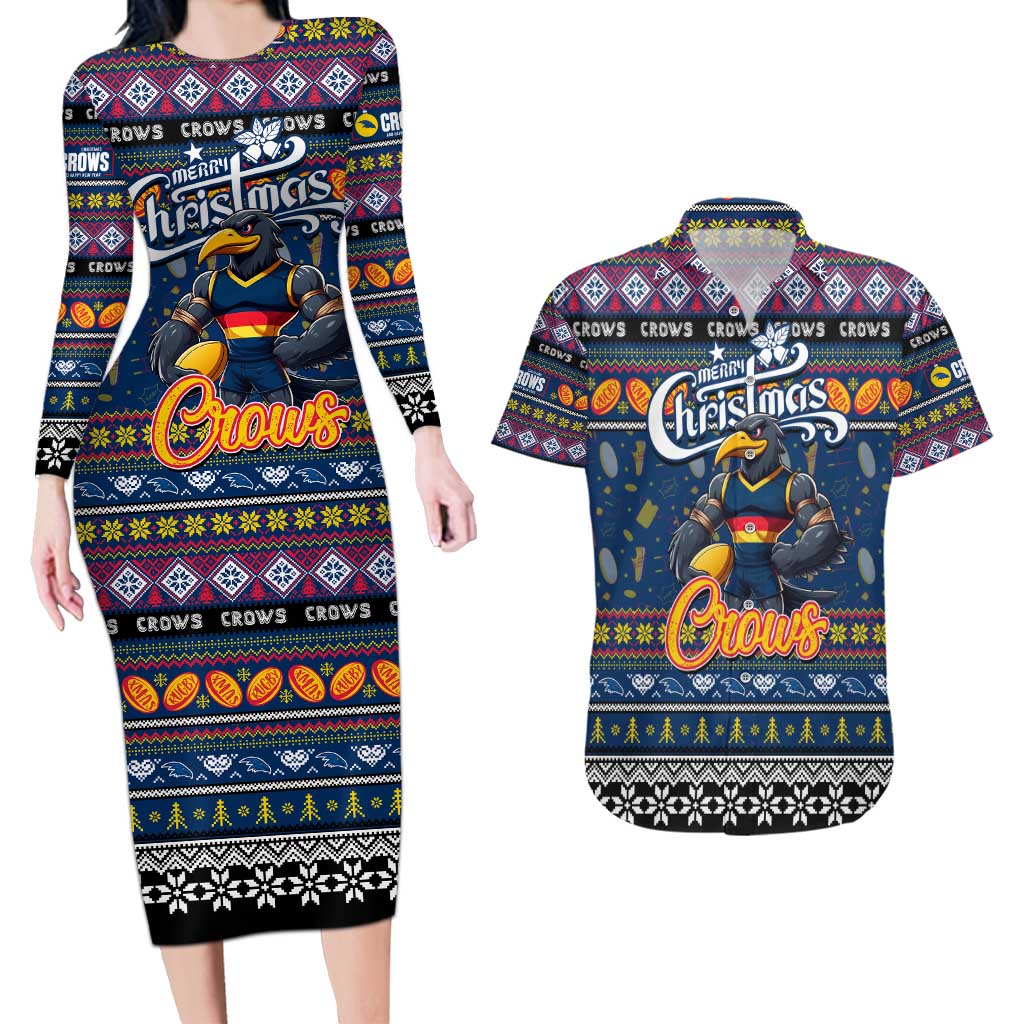 Personalized Crows Rugby Xmas Couples Matching Long Sleeve Bodycon Dress and Hawaiian Shirt Australia AFL Mascot