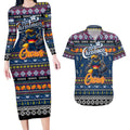 Personalized Crows Rugby Xmas Couples Matching Long Sleeve Bodycon Dress and Hawaiian Shirt Australia AFL Mascot