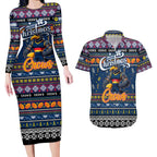 Personalized Crows Rugby Xmas Couples Matching Long Sleeve Bodycon Dress and Hawaiian Shirt Australia AFL Mascot