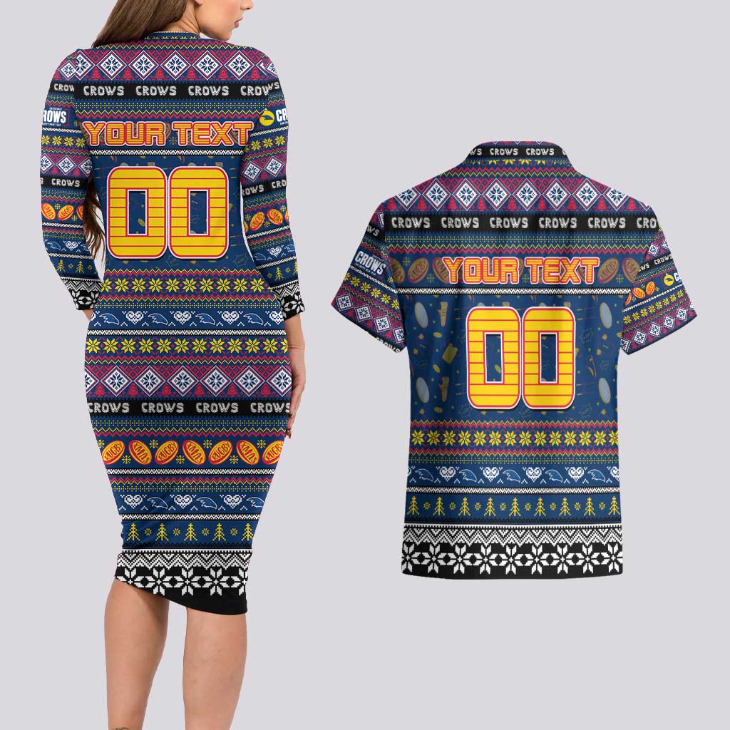 Personalized Crows Rugby Xmas Couples Matching Long Sleeve Bodycon Dress and Hawaiian Shirt Australia AFL Mascot