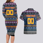 Personalized Crows Rugby Xmas Couples Matching Long Sleeve Bodycon Dress and Hawaiian Shirt Australia AFL Mascot