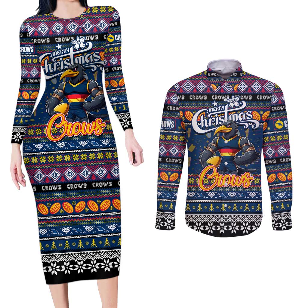 Personalized Crows Rugby Xmas Couples Matching Long Sleeve Bodycon Dress and Long Sleeve Button Shirt Australia AFL Mascot