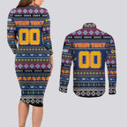 Personalized Crows Rugby Xmas Couples Matching Long Sleeve Bodycon Dress and Long Sleeve Button Shirt Australia AFL Mascot