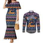 Personalized Crows Rugby Xmas Couples Matching Mermaid Dress and Long Sleeve Button Shirt Australia AFL Mascot