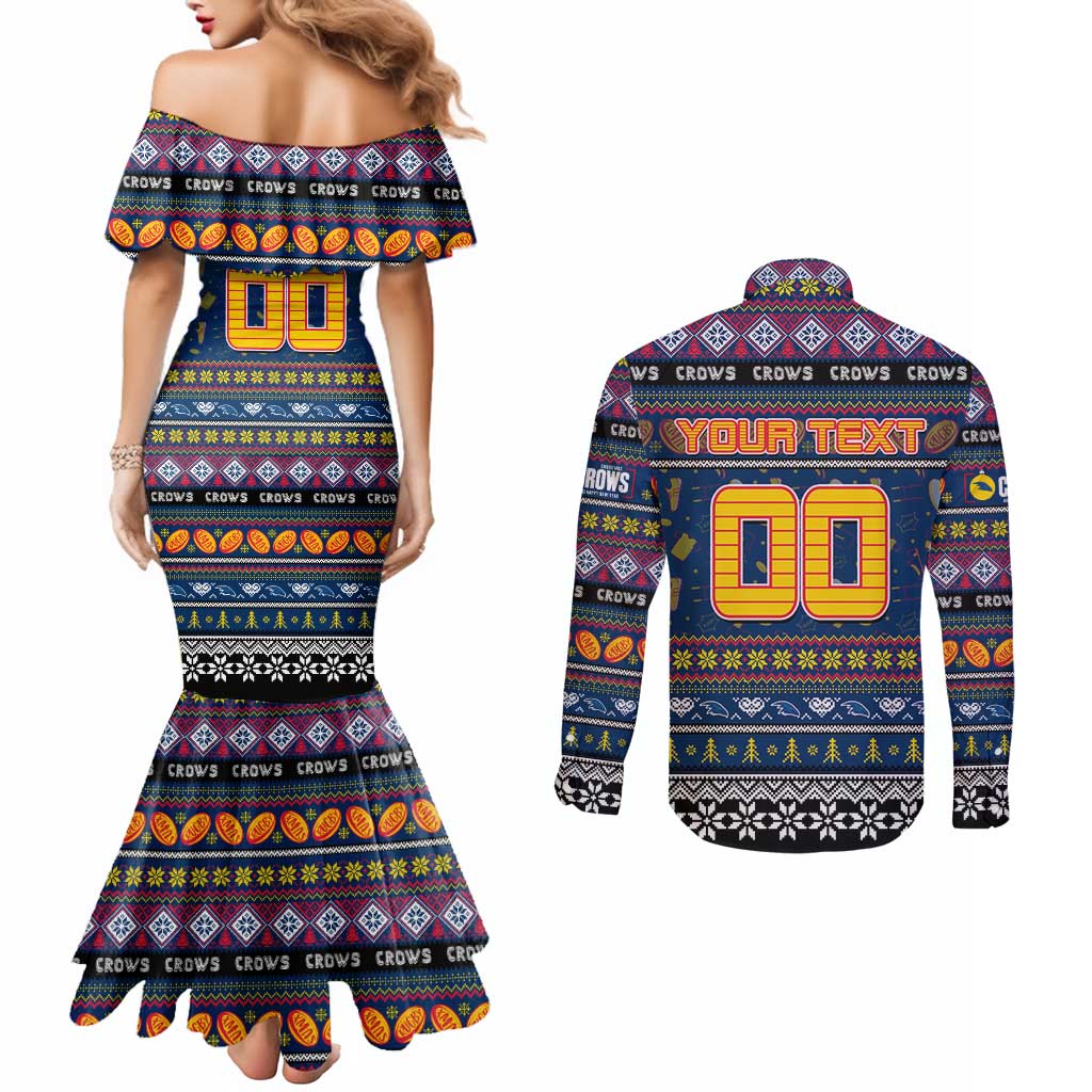 Personalized Crows Rugby Xmas Couples Matching Mermaid Dress and Long Sleeve Button Shirt Australia AFL Mascot
