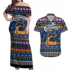 Personalized Crows Rugby Xmas Couples Matching Off Shoulder Maxi Dress and Hawaiian Shirt Australia AFL Mascot