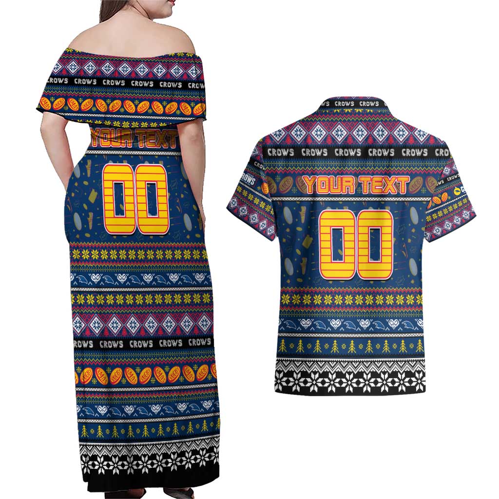 Personalized Crows Rugby Xmas Couples Matching Off Shoulder Maxi Dress and Hawaiian Shirt Australia AFL Mascot