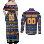 Personalized Crows Rugby Xmas Couples Matching Off Shoulder Maxi Dress and Long Sleeve Button Shirt Australia AFL Mascot