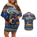 Personalized Crows Rugby Xmas Couples Matching Off Shoulder Short Dress and Hawaiian Shirt Australia AFL Mascot