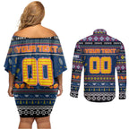 Personalized Crows Rugby Xmas Couples Matching Off Shoulder Short Dress and Long Sleeve Button Shirt Australia AFL Mascot