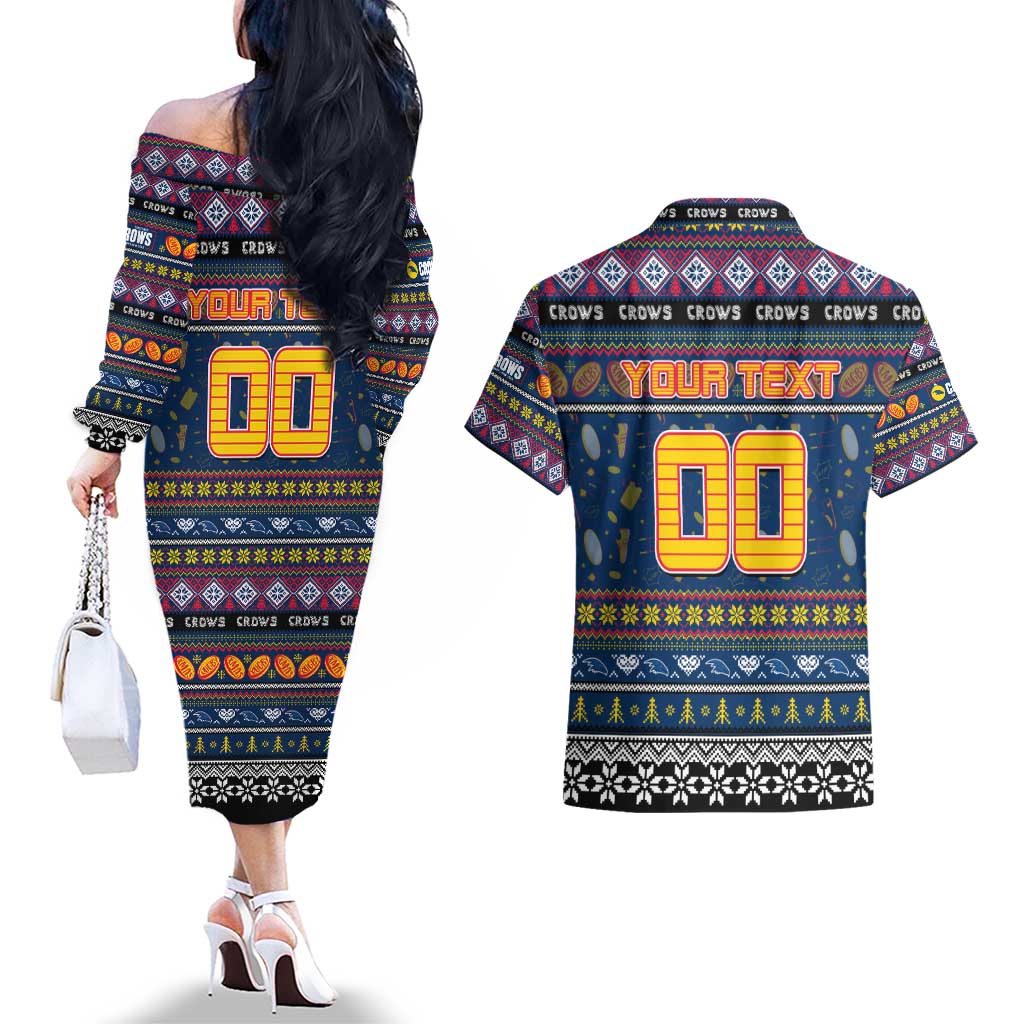 Personalized Crows Rugby Xmas Couples Matching Off The Shoulder Long Sleeve Dress and Hawaiian Shirt Australia AFL Mascot