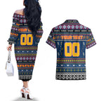 Personalized Crows Rugby Xmas Couples Matching Off The Shoulder Long Sleeve Dress and Hawaiian Shirt Australia AFL Mascot