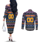 Personalized Crows Rugby Xmas Couples Matching Off The Shoulder Long Sleeve Dress and Long Sleeve Button Shirt Australia AFL Mascot