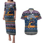 Personalized Crows Rugby Xmas Couples Matching Puletasi and Hawaiian Shirt Australia AFL Mascot