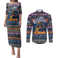 Personalized Crows Rugby Xmas Couples Matching Puletasi and Long Sleeve Button Shirt Australia AFL Mascot