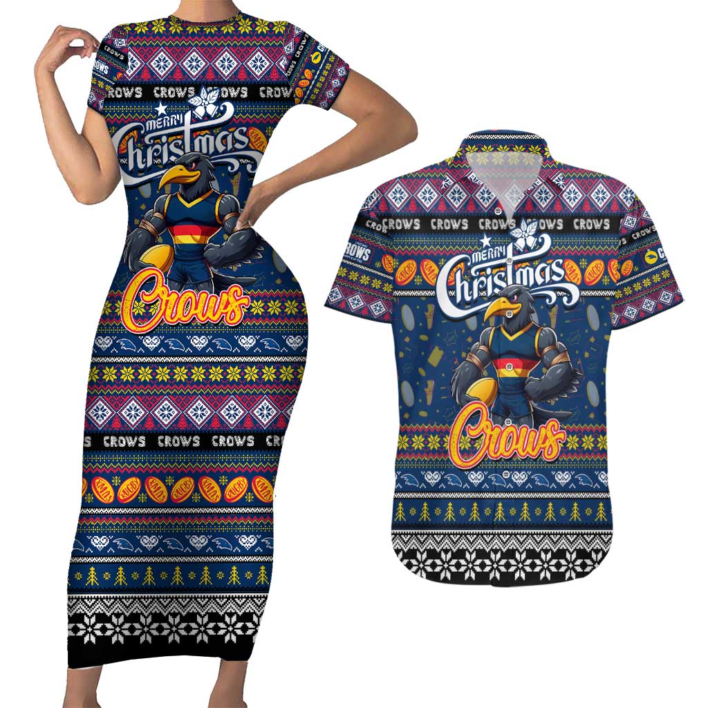 Personalized Crows Rugby Xmas Couples Matching Short Sleeve Bodycon Dress and Hawaiian Shirt Australia AFL Mascot