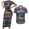 Personalized Crows Rugby Xmas Couples Matching Short Sleeve Bodycon Dress and Hawaiian Shirt Australia AFL Mascot