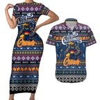 Personalized Crows Rugby Xmas Couples Matching Short Sleeve Bodycon Dress and Hawaiian Shirt Australia AFL Mascot