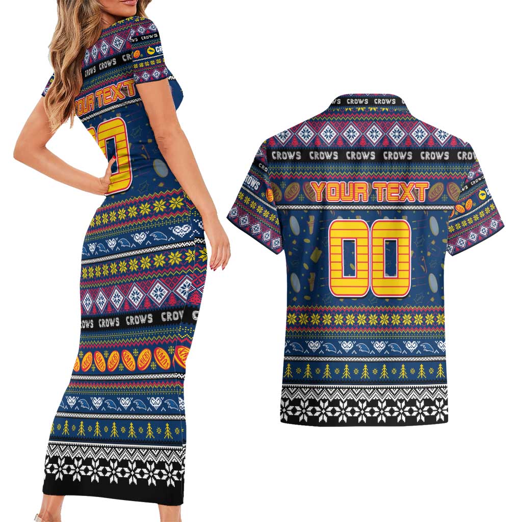 Personalized Crows Rugby Xmas Couples Matching Short Sleeve Bodycon Dress and Hawaiian Shirt Australia AFL Mascot