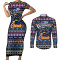 Personalized Crows Rugby Xmas Couples Matching Short Sleeve Bodycon Dress and Long Sleeve Button Shirt Australia AFL Mascot