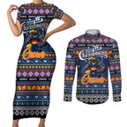 Personalized Crows Rugby Xmas Couples Matching Short Sleeve Bodycon Dress and Long Sleeve Button Shirt Australia AFL Mascot