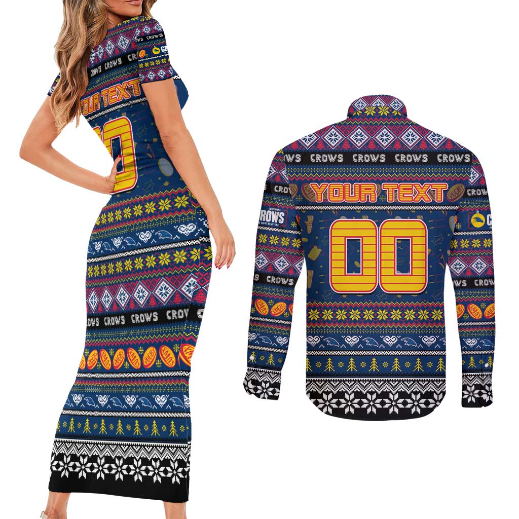 Personalized Crows Rugby Xmas Couples Matching Short Sleeve Bodycon Dress and Long Sleeve Button Shirt Australia AFL Mascot