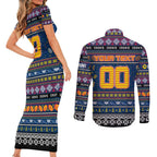 Personalized Crows Rugby Xmas Couples Matching Short Sleeve Bodycon Dress and Long Sleeve Button Shirt Australia AFL Mascot