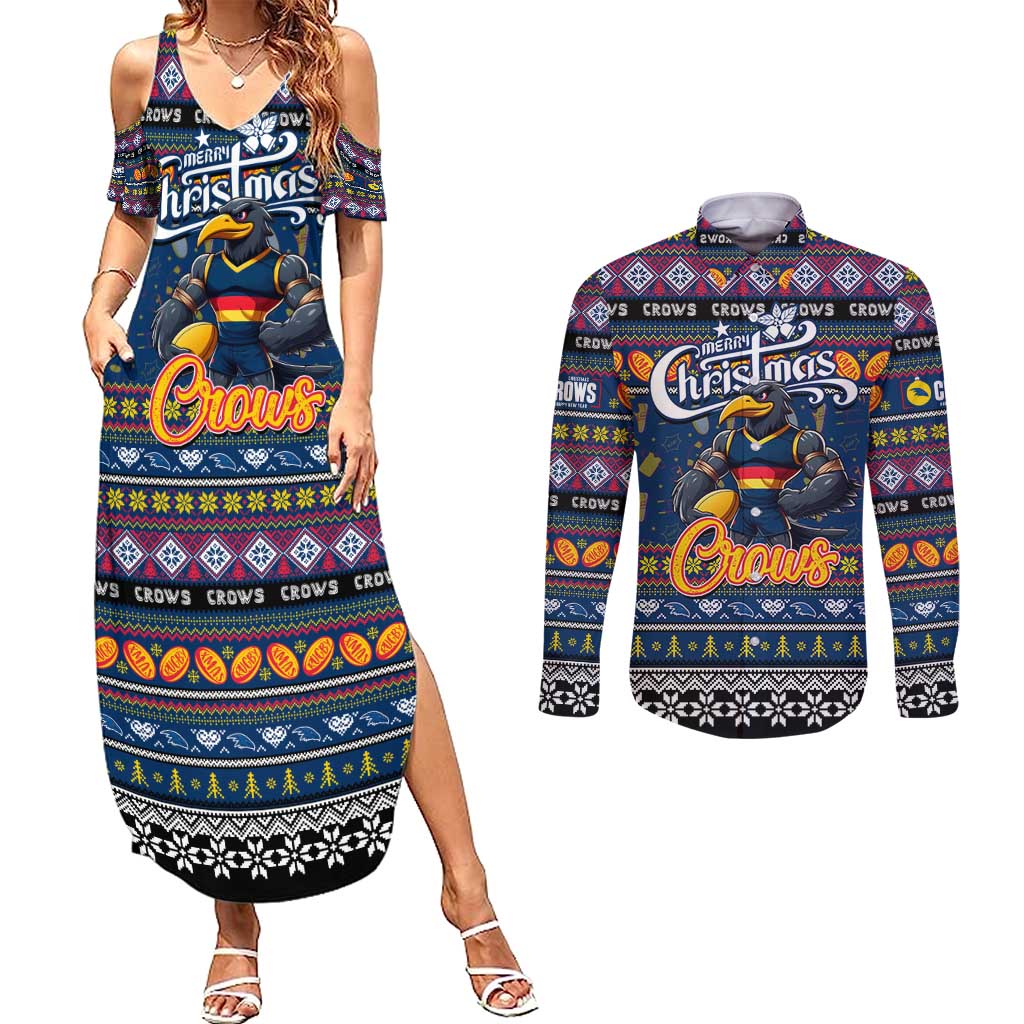 Personalized Crows Rugby Xmas Couples Matching Summer Maxi Dress and Long Sleeve Button Shirt Australia AFL Mascot