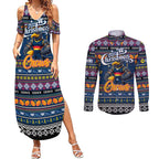 Personalized Crows Rugby Xmas Couples Matching Summer Maxi Dress and Long Sleeve Button Shirt Australia AFL Mascot