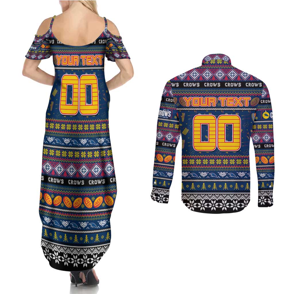 Personalized Crows Rugby Xmas Couples Matching Summer Maxi Dress and Long Sleeve Button Shirt Australia AFL Mascot