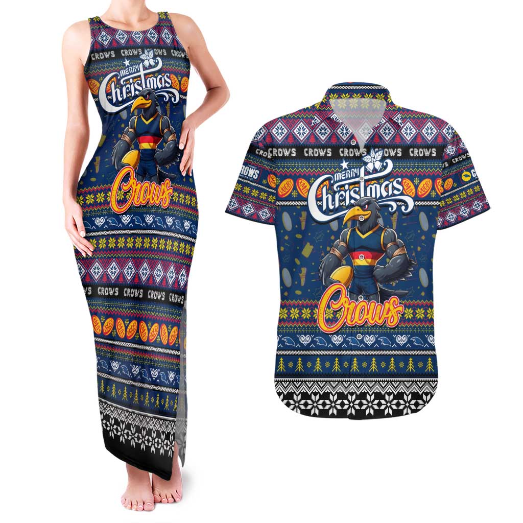 Personalized Crows Rugby Xmas Couples Matching Tank Maxi Dress and Hawaiian Shirt Australia AFL Mascot