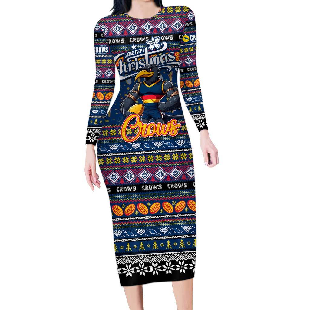 Personalized Crows Rugby Xmas Family Matching Long Sleeve Bodycon Dress and Hawaiian Shirt Australia AFL Mascot