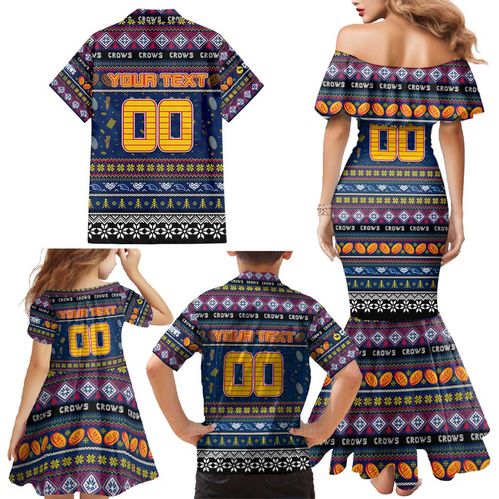 Personalized Crows Rugby Xmas Family Matching Mermaid Dress and Hawaiian Shirt Australia AFL Mascot