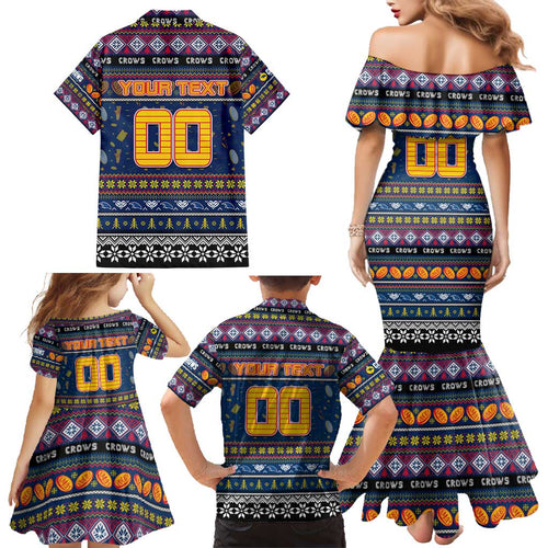 Personalized Crows Rugby Xmas Family Matching Mermaid Dress and Hawaiian Shirt Australia AFL Mascot
