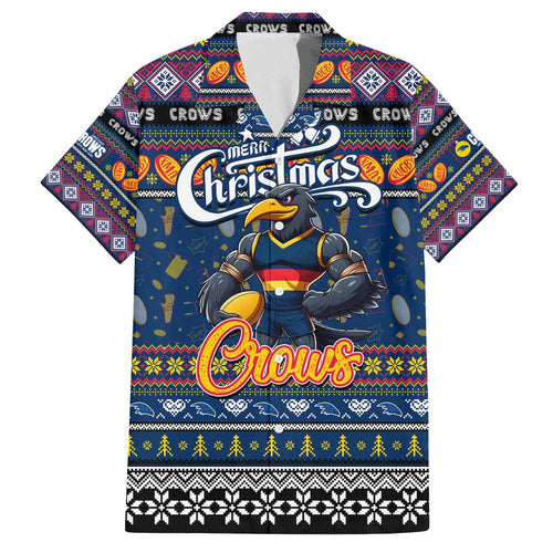 Personalized Crows Rugby Xmas Family Matching Off The Shoulder Long Sleeve Dress and Hawaiian Shirt Australia AFL Mascot