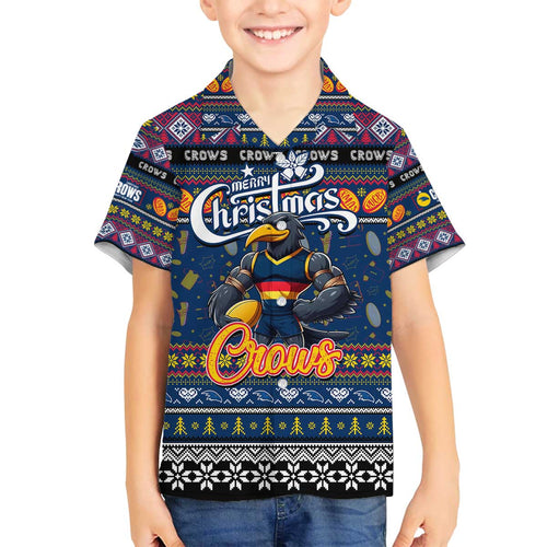 Personalized Crows Rugby Xmas Family Matching Off The Shoulder Long Sleeve Dress and Hawaiian Shirt Australia AFL Mascot